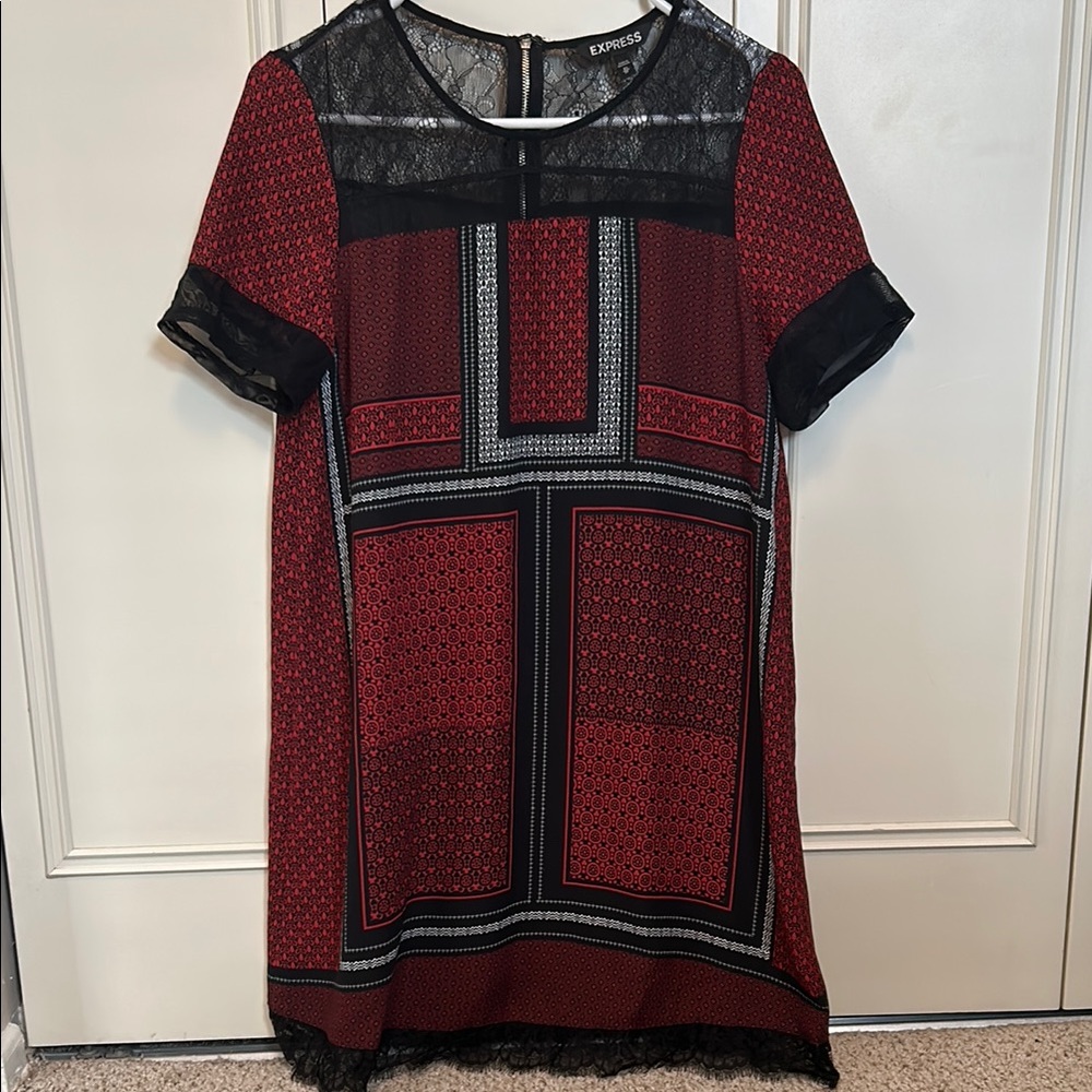 Express Red and Black Geometric Dress